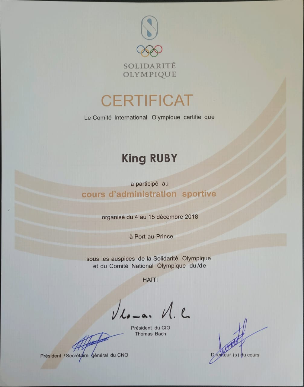 Ruby — Administration sportive