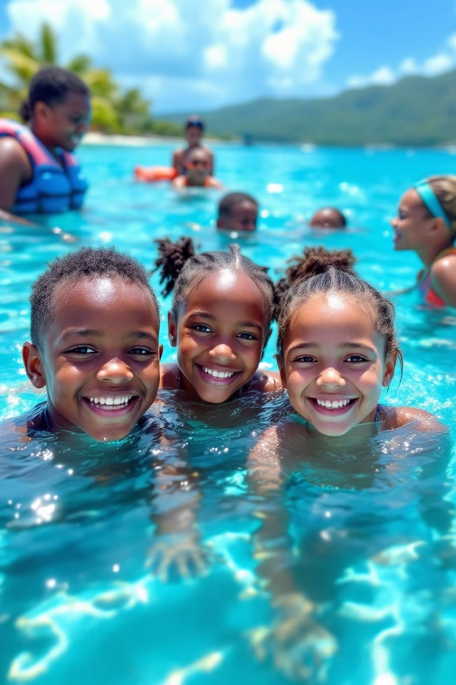 Trois enfants heureux dans l'eau